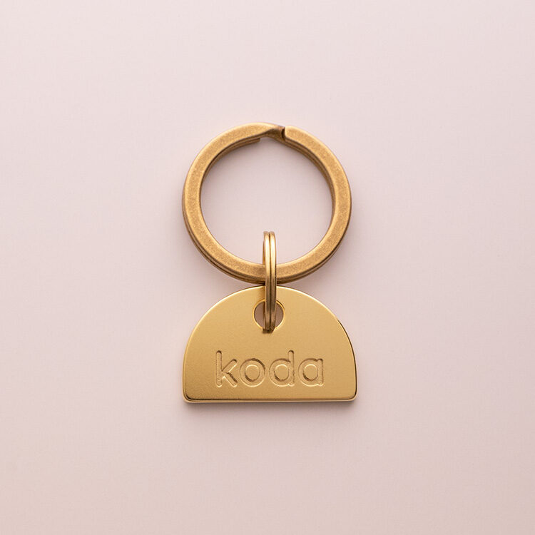 Brass Arch Shaped Pet ID tag with the name on the front